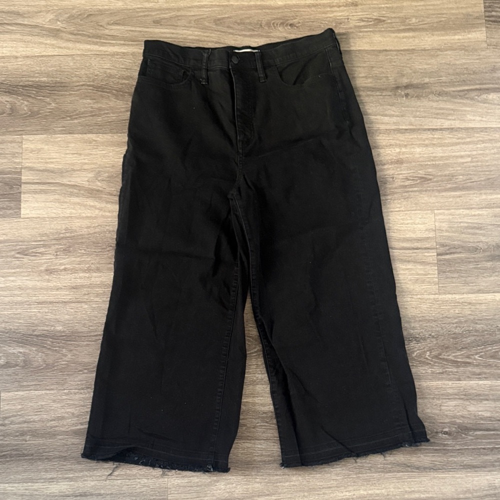 Madewell Black Denim Women’s High rise Wide Leg crop Pants Size 32